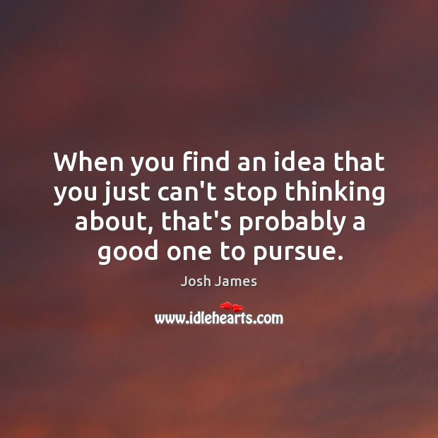 When you find an idea that you just can’t stop thinking about, Josh James Picture Quote