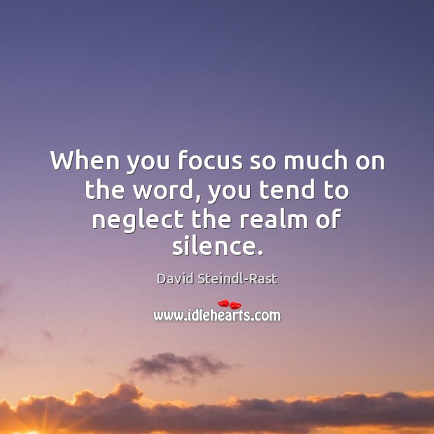 When you focus so much on the word, you tend to neglect the realm of silence. David Steindl-Rast Picture Quote
