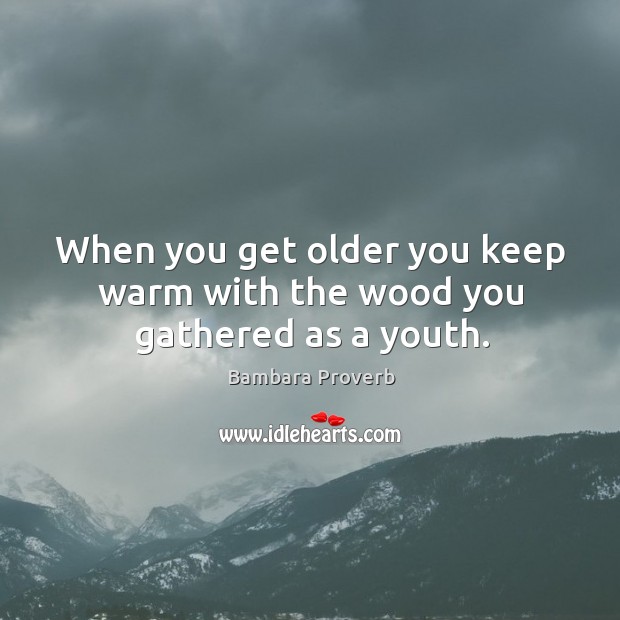When you get older you keep warm with the wood you gathered as a youth. Bambara Proverbs Image