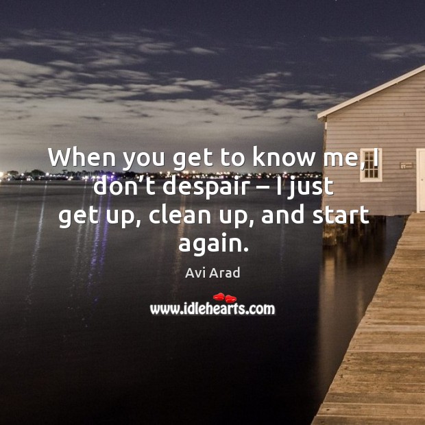 When you get to know me, I don’t despair – I just get up, clean up, and start again. Avi Arad Picture Quote