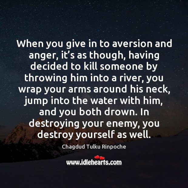 When you give in to aversion and anger, it’s as though, Chagdud Tulku Rinpoche Picture Quote