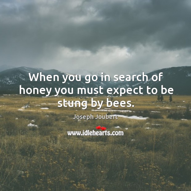 When you go in search of honey you must expect to be stung by bees. Joseph Joubert Picture Quote