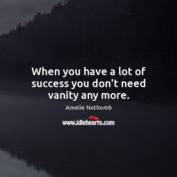 When you have a lot of success you don’t need vanity any more. Amelie Nothomb Picture Quote