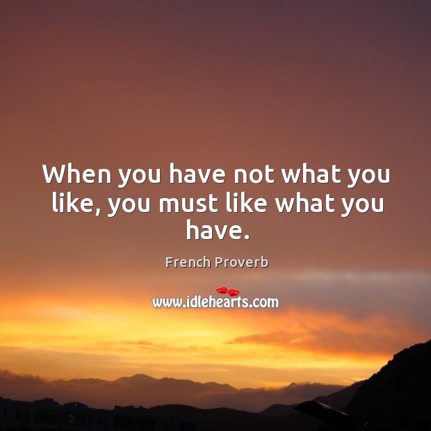 When you have not what you like, you must like what you have. French Proverbs Image