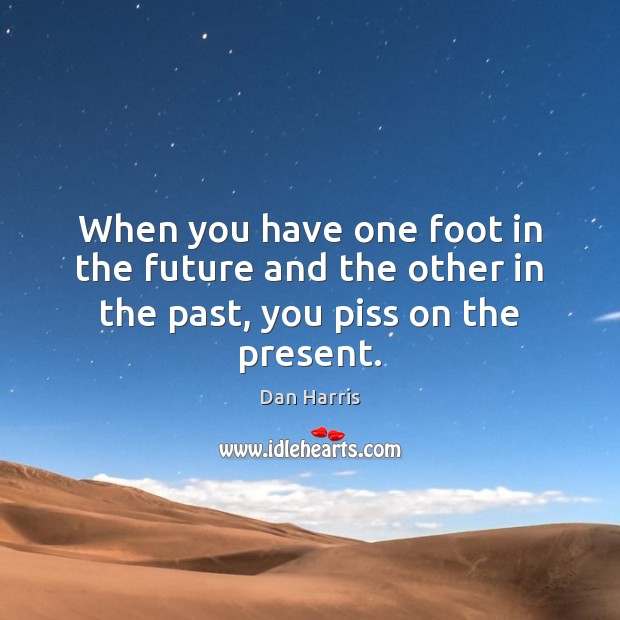 When you have one foot in the future and the other in the past, you piss on the present. Dan Harris Picture Quote