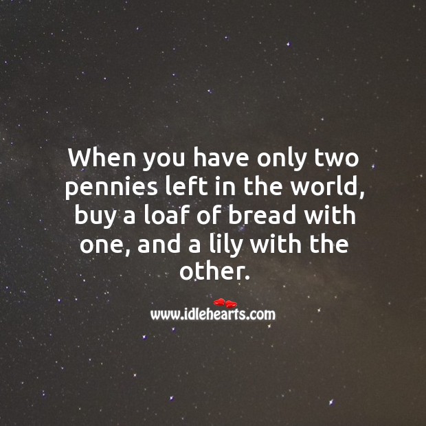 When you have only two pennies left in the world, buy a loaf of bread with one, and a lily with the other. Image