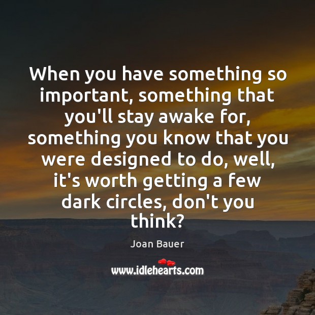 When you have something so important, something that you’ll stay awake for, Joan Bauer Picture Quote