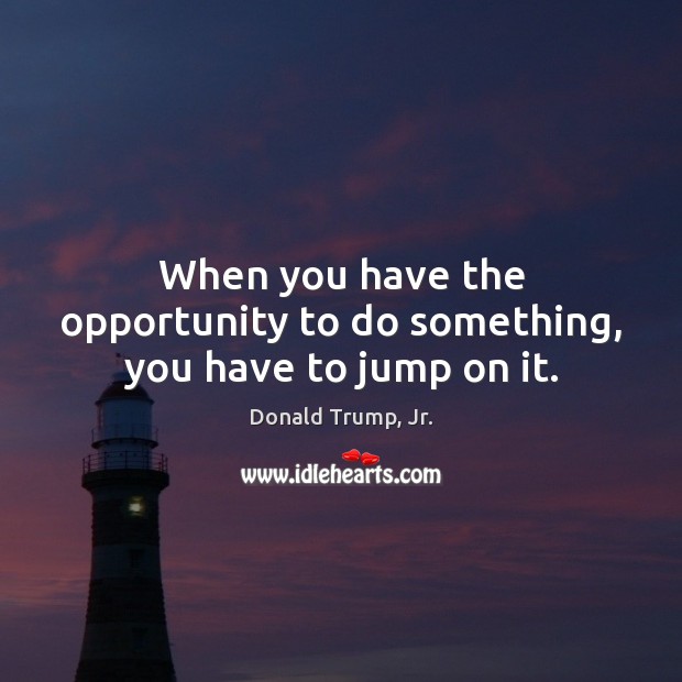 When you have the opportunity to do something, you have to jump on it. Donald Trump, Jr. Picture Quote