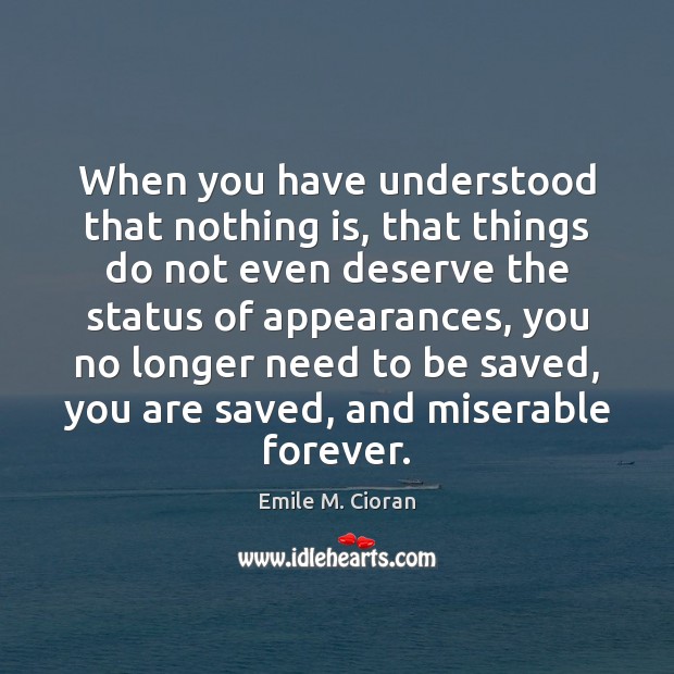 When you have understood that nothing is, that things do not even Emile M. Cioran Picture Quote