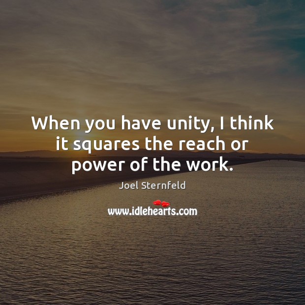 When you have unity, I think it squares the reach or power of the work. Joel Sternfeld Picture Quote