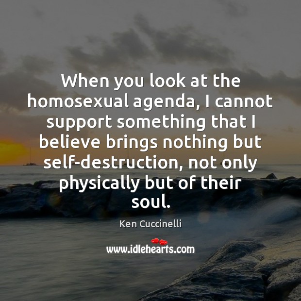 When you look at the homosexual agenda, I cannot support something that Ken Cuccinelli Picture Quote