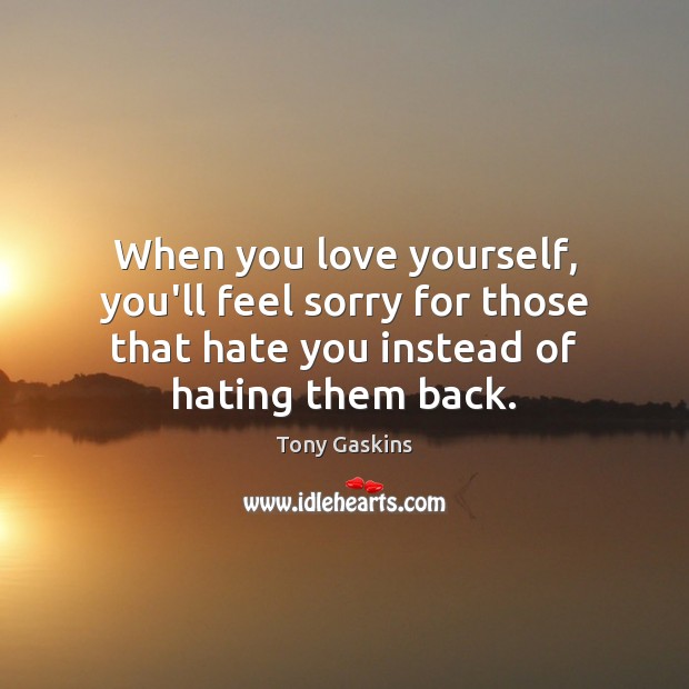 When you love yourself, you’ll feel sorry for those that hate you Tony Gaskins Picture Quote