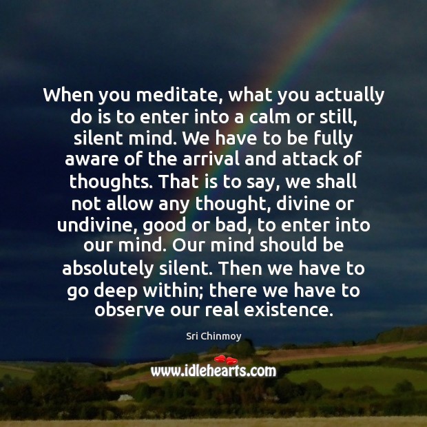 When you meditate, what you actually do is to enter into a Sri Chinmoy Picture Quote