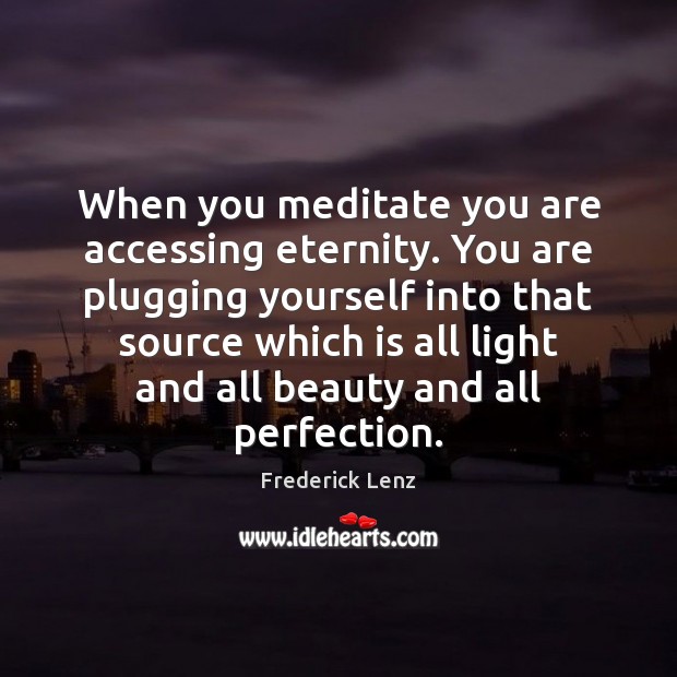 When you meditate you are accessing eternity. You are plugging yourself into Frederick Lenz Picture Quote