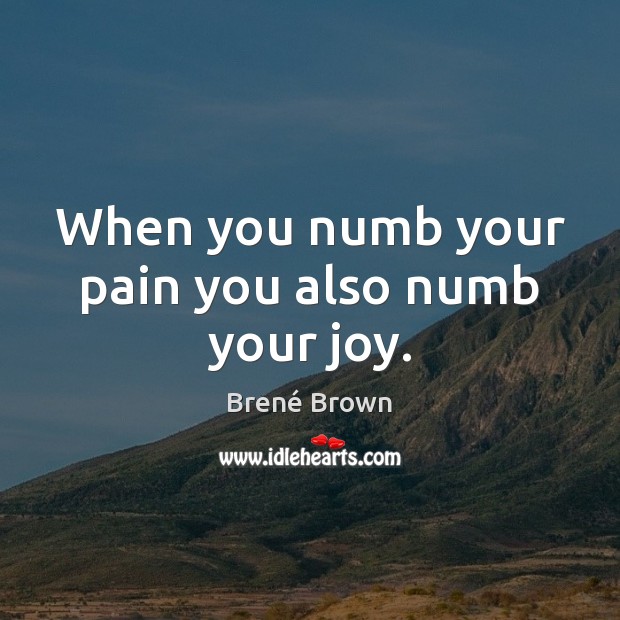 When you numb your pain you also numb your joy. Brené Brown Picture Quote