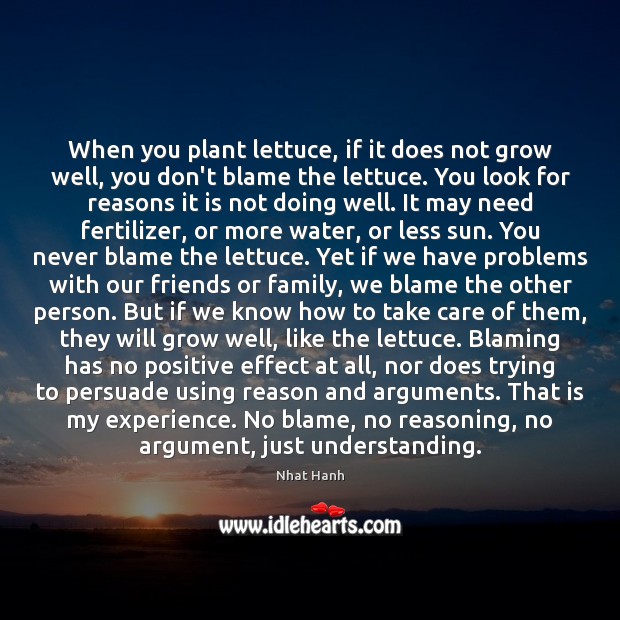 When you plant lettuce, if it does not grow well, you don’t Nhat Hanh Picture Quote