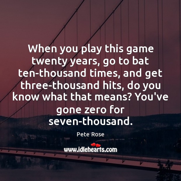When you play this game twenty years, go to bat ten-thousand times, Pete Rose Picture Quote