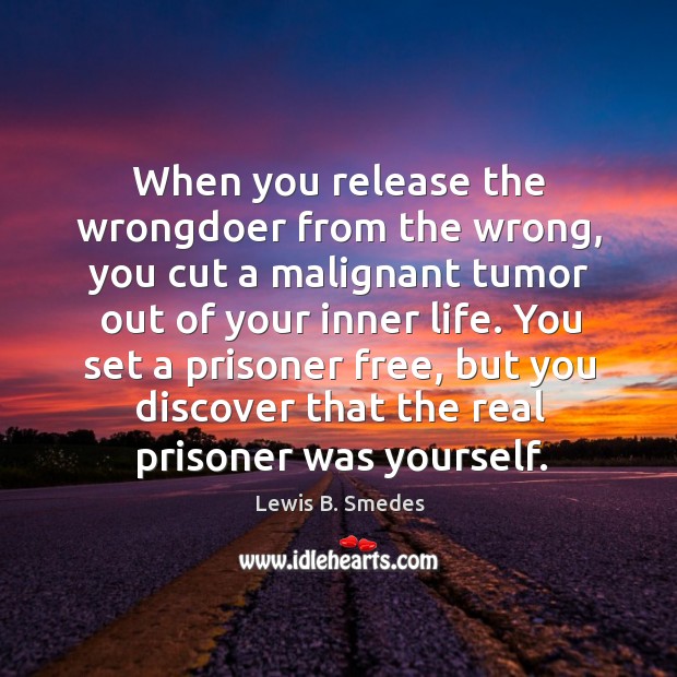 When you release the wrongdoer from the wrong, you cut a malignant Lewis B. Smedes Picture Quote