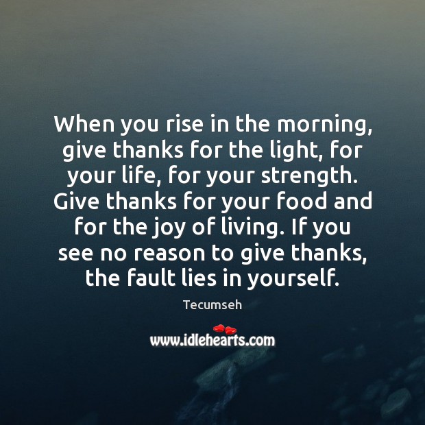 When you rise in the morning, give thanks for the light, for Tecumseh Picture Quote