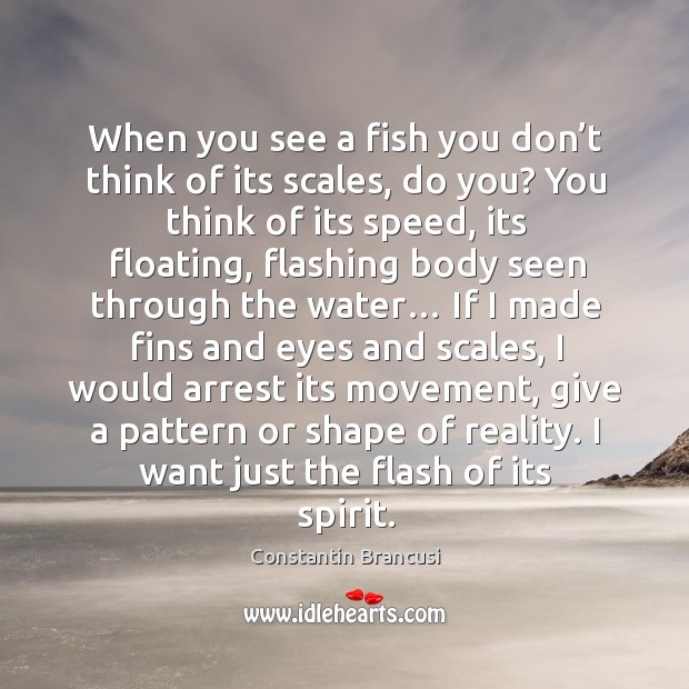 When you see a fish you don’t think of its scales, do you? you think of its speed Constantin Brancusi Picture Quote