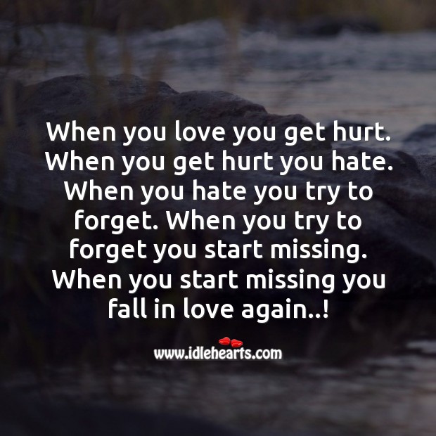 When you start missing you fall in love again Missing You Quotes Image