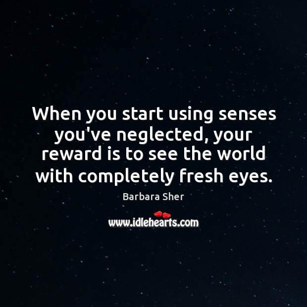 When you start using senses you’ve neglected, your reward is to see Barbara Sher Picture Quote