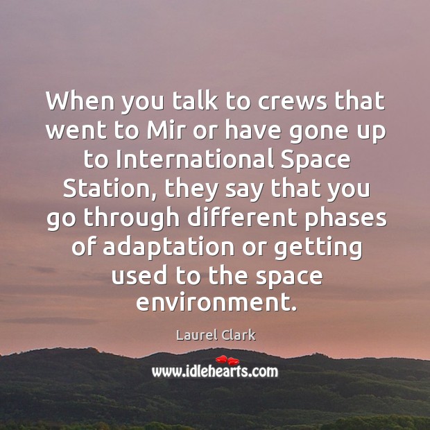 When you talk to crews that went to mir or have gone up to international space station Laurel Clark Picture Quote
