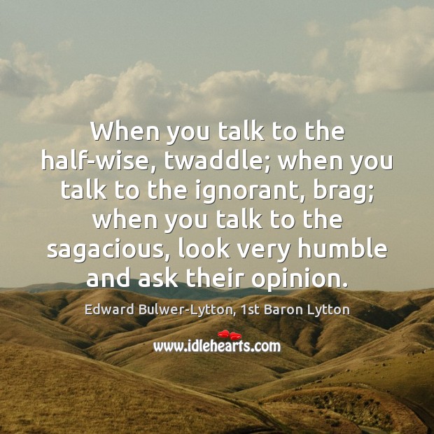 When you talk to the half-wise, twaddle; when you talk to the Edward Bulwer-Lytton, 1st Baron Lytton Picture Quote