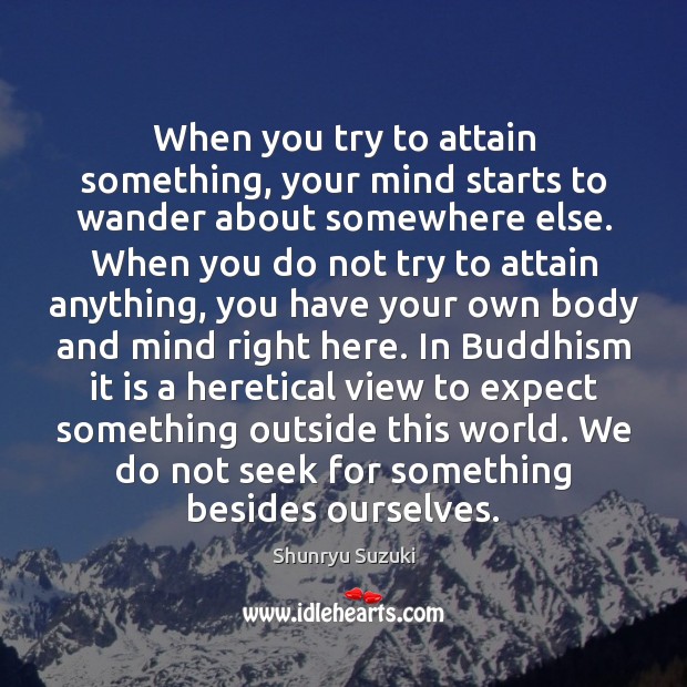 When you try to attain something, your mind starts to wander about Shunryu Suzuki Picture Quote