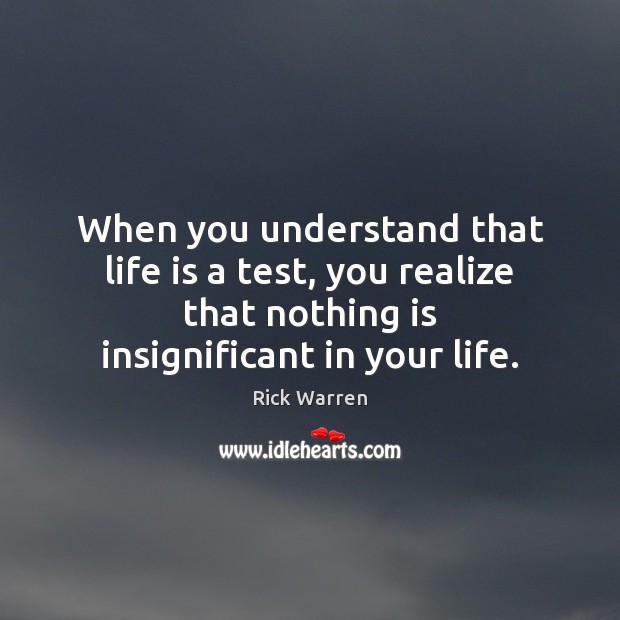 When you understand that life is a test, you realize that nothing Rick Warren Picture Quote