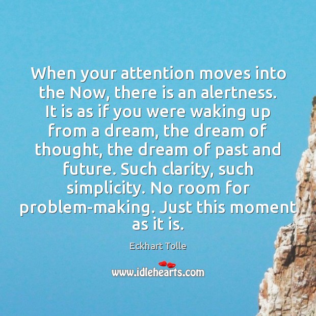 When your attention moves into the Now, there is an alertness. It 