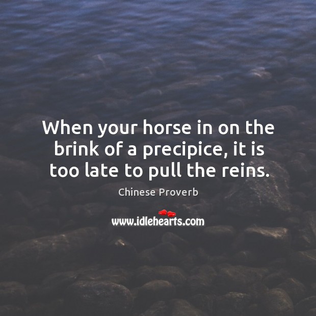 When your horse in on the brink of a precipice, it is too late to pull the reins. Chinese Proverbs Image