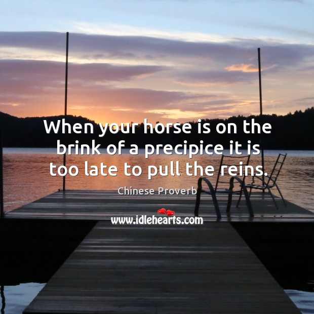 When your horse is on the brink of a precipice it is too late to pull the reins. Image