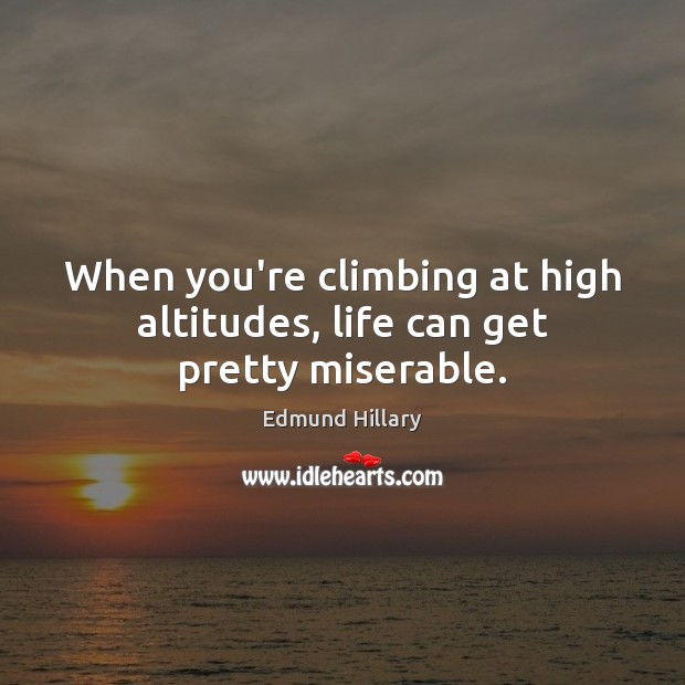 When you’re climbing at high altitudes, life can get pretty miserable. Edmund Hillary Picture Quote