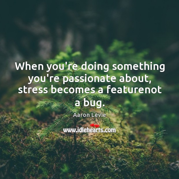 When you’re doing something you’re passionate about, stress becomes a featurenot a bug. Aaron Levie Picture Quote
