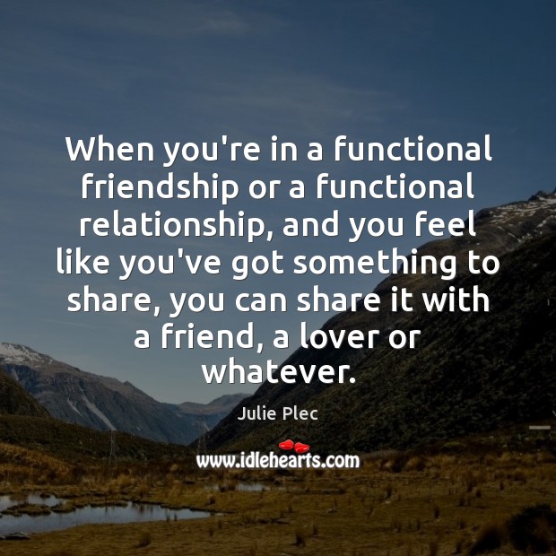 When you’re in a functional friendship or a functional relationship, and you Julie Plec Picture Quote