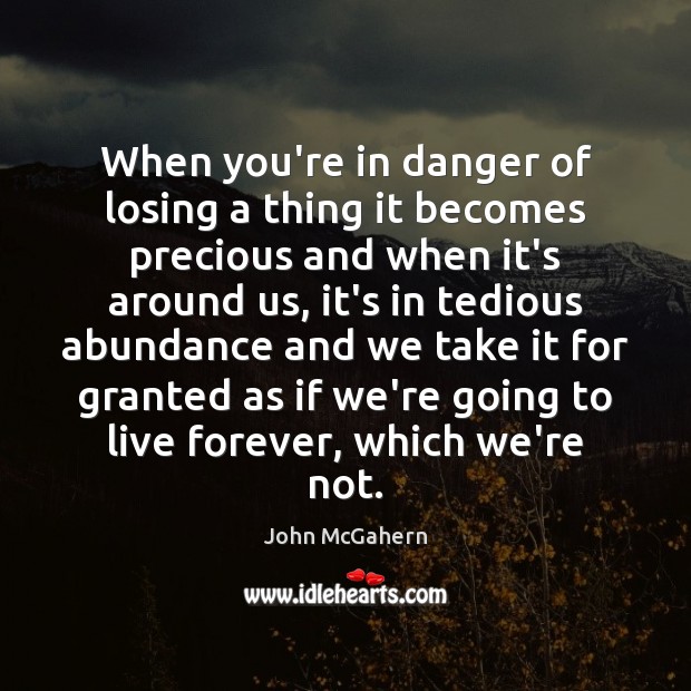 When you’re in danger of losing a thing it becomes precious and John McGahern Picture Quote