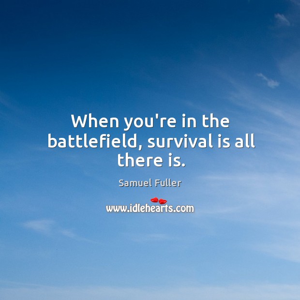 When you’re in the battlefield, survival is all there is. Samuel Fuller Picture Quote