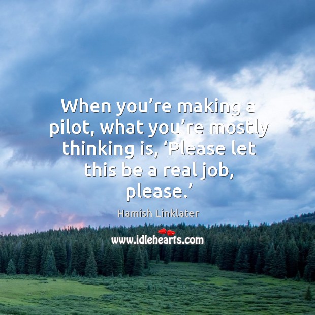 When you’re making a pilot, what you’re mostly thinking is, ‘please let this be a real job, please.’ Hamish Linklater Picture Quote