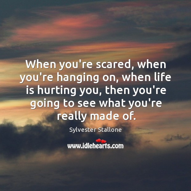 When you’re scared, when you’re hanging on, when life is hurting you, Sylvester Stallone Picture Quote