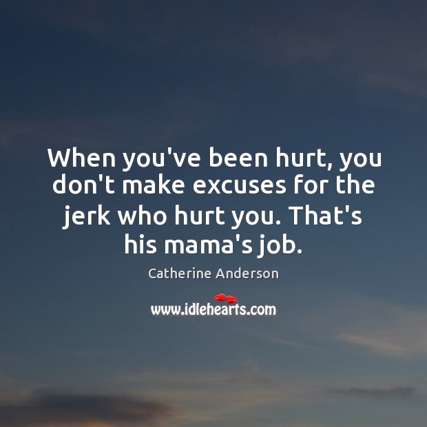 When you’ve been hurt, you don’t make excuses for the jerk who Catherine Anderson Picture Quote