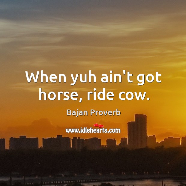 When yuh ain’t got horse, ride cow. Bajan Proverbs Image