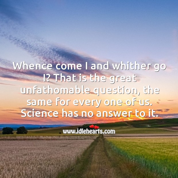 Whence come I and whither go i? that is the great unfathomable question Image