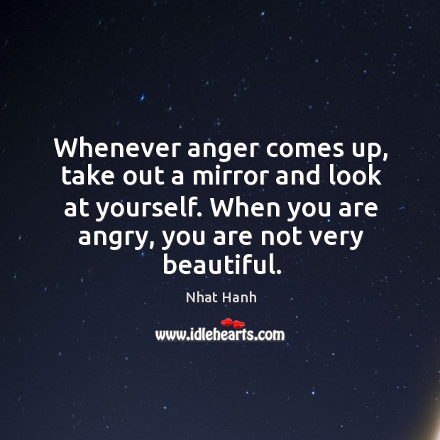 Whenever anger comes up, take out a mirror and look at yourself. Nhat Hanh Picture Quote