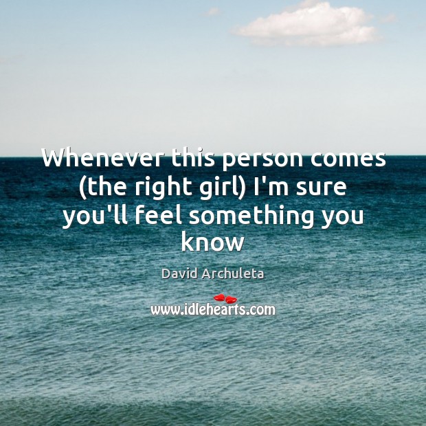 Whenever this person comes (the right girl) I’m sure you’ll feel something you know David Archuleta Picture Quote