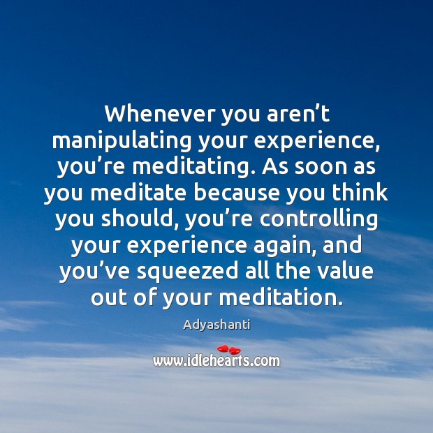 Whenever you aren’t manipulating your experience, you’re meditating. As soon Adyashanti Picture Quote