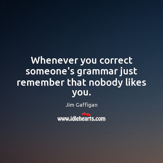 Whenever you correct someone’s grammar just remember that nobody likes you. Jim Gaffigan Picture Quote