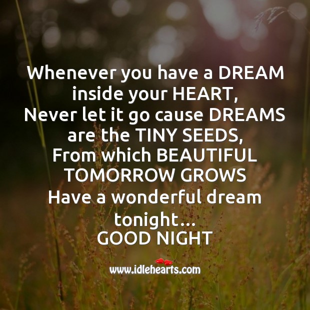 Whenever you have a dream inside your heart Good Night Quotes Image