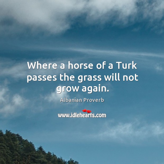 Where a horse of a turk passes the grass will not grow again. Albanian Proverbs Image