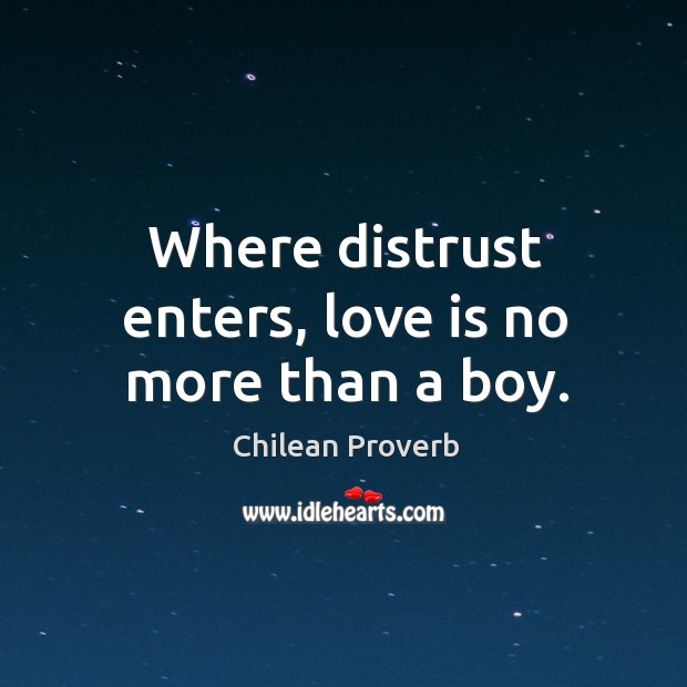Where distrust enters, love is no more than a boy. Chilean Proverbs Image